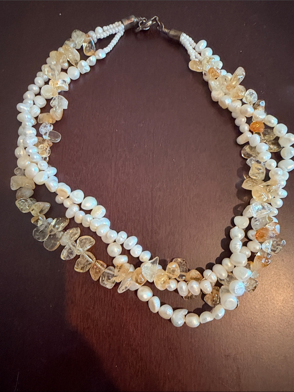 Freshwater Pearl and Citrine Multi-Strand Necklace - White and Citrine